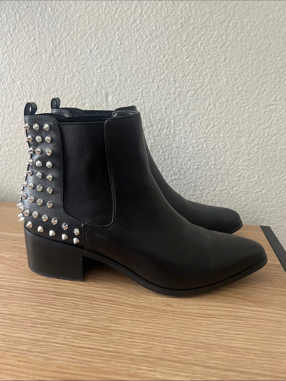 Steve Madden Black Studded Chelsea Booties - Women's Fashion Ankle Boots - Picture 2 of 5